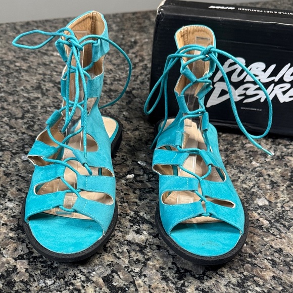 Public Desire Turquoise Lace-Up Sandals NWT 8.5 - Picture 5 of 10